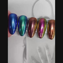 Load and play video in Gallery viewer, Liquid Type Mirror Chrome Powder Metallic Nail Gel Pearl Nail Polish Semi-permanent  Glitter Manicure Design
