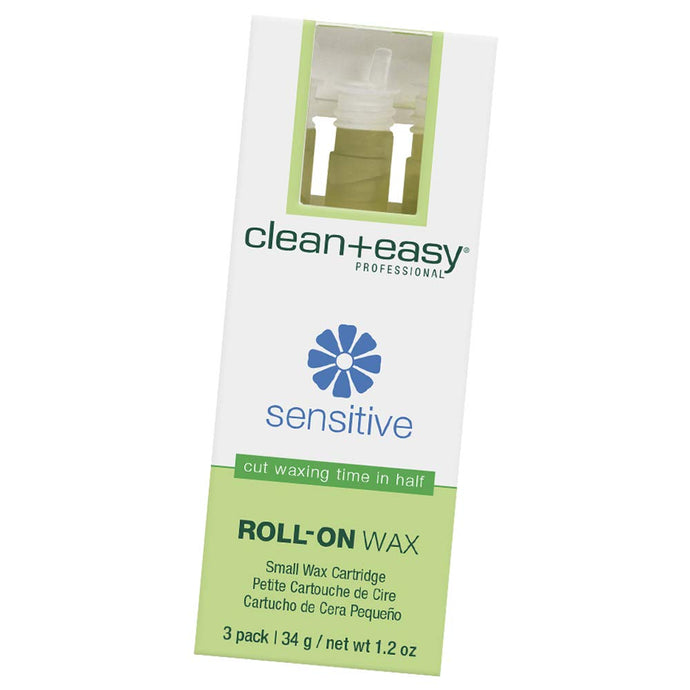 Clean + Easy Small Sensitive Roll-On Wax Refill, for Hygienic Facial And Body Hair Removal Treatment, Great for Sensitive Skin, Ideal for All Skin and Hair Types - 3 Packs
