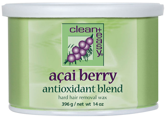 Clean + Easy Acai Berry Hard Wax, Non-Strip Hair Removal Depilatory Wax Treatment for Painless Full Body, Bikini Brazilian Waxing, Removes Fine to Coarse Hairs, Perfect for Delicate Skin, 14 oz